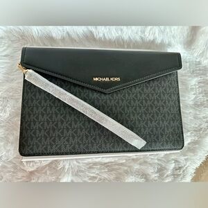 Michael Kors Black and Gray Monogram Envelope Clutch